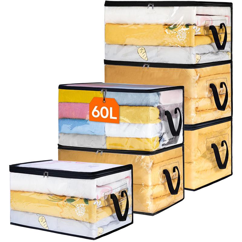 Clear Clothes Storage Bags 60L Plastic Blanket Storage Bags Vinyl Foldable Moving Bags With Zipper Closet Organizers