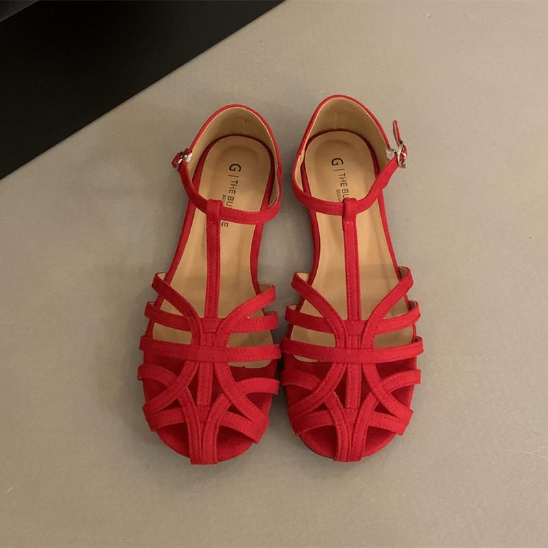 Fashion Bailamos Summer Brand Women Sandals Soft Flat Heel Dress Slingback Shoes Fashion Narrow Band Ladies Close Toe Sandal Shoes Mujer