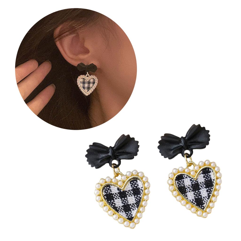 Trend Heart Dangle Earrings Handmade Hanging Love Grid Bowknot Earrings Ornament for Women Girls Wedding Party Jewelry