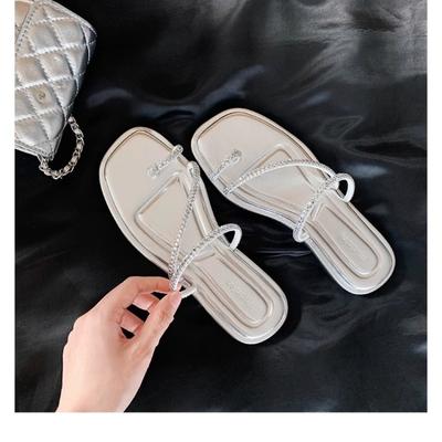 2024 Summer New Sparkling Water Diamond Toe Set Exquisite Fairy Style Flat Bottom Slippers for Women