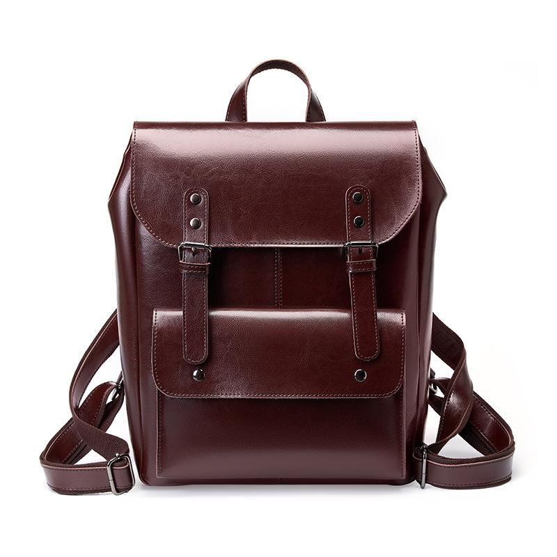 

Leather backpack women s wear-resistant cowhide computer backpack college style 14 inch large capacity British retro neutral full leather