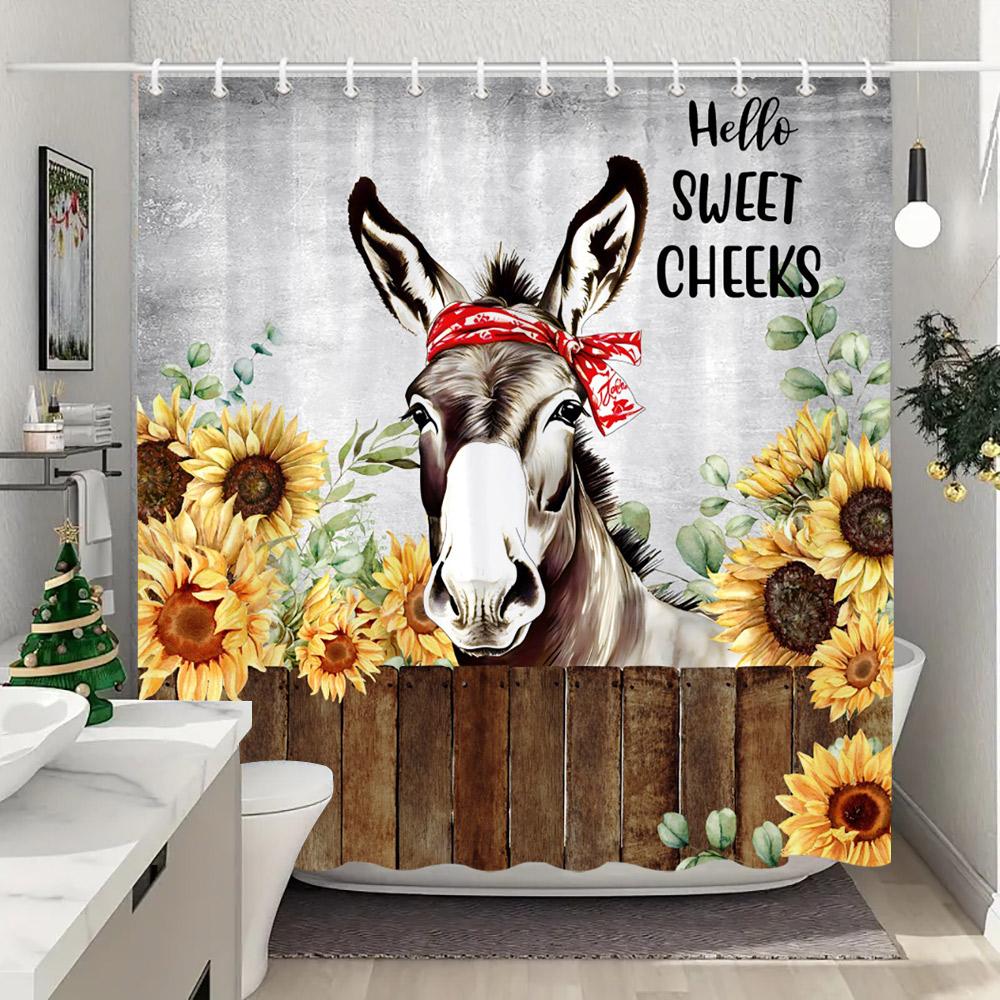 Funny Highland Cow In Bathtub Shower Curtain Green Plants Eucalyptus Leaves Sunflower Lavender Shower Curtains Bathroom Decor