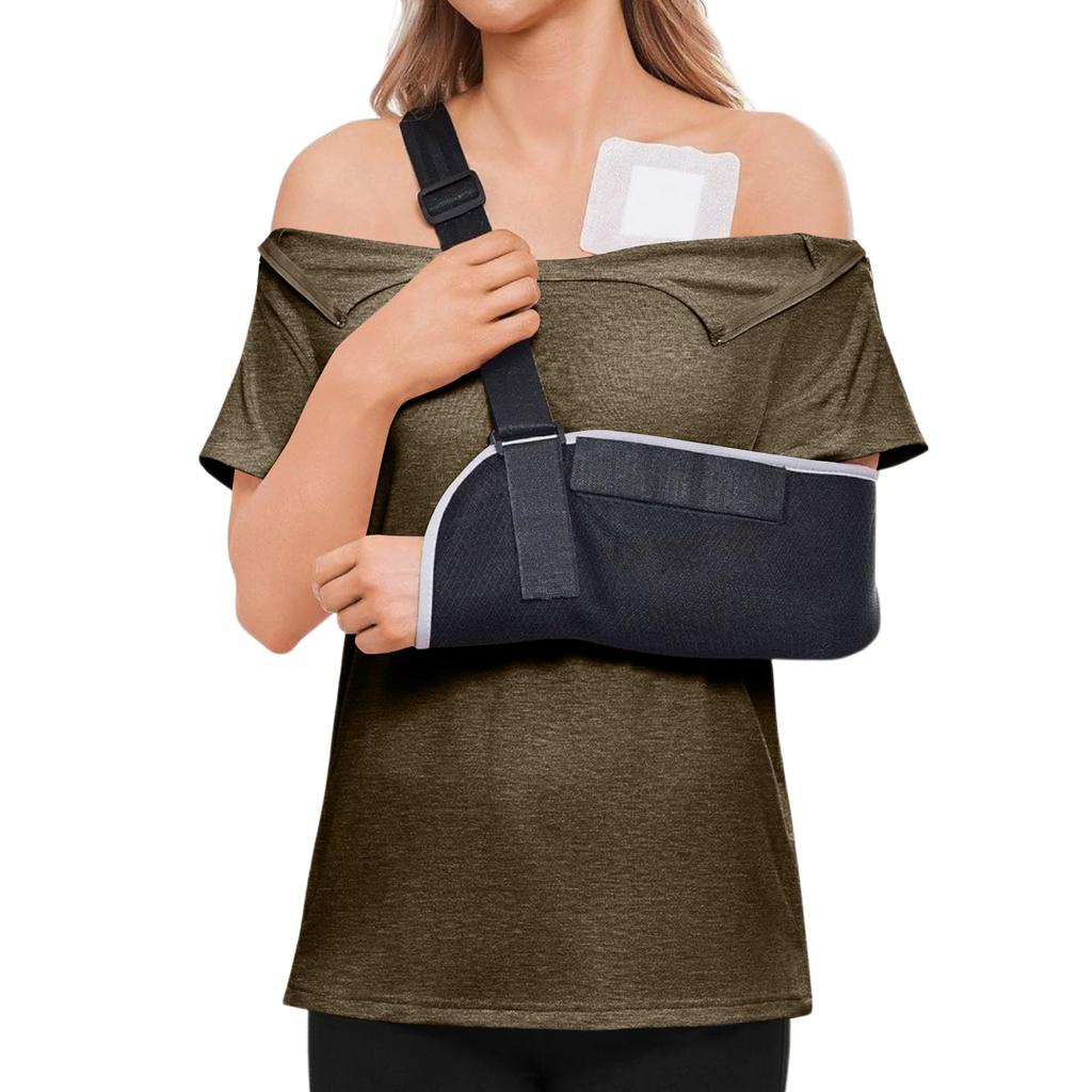 Camicia Colorata Manica Corta Post-operatoria da Donna con Zip sulla Spalla e Chiusura Laterale.