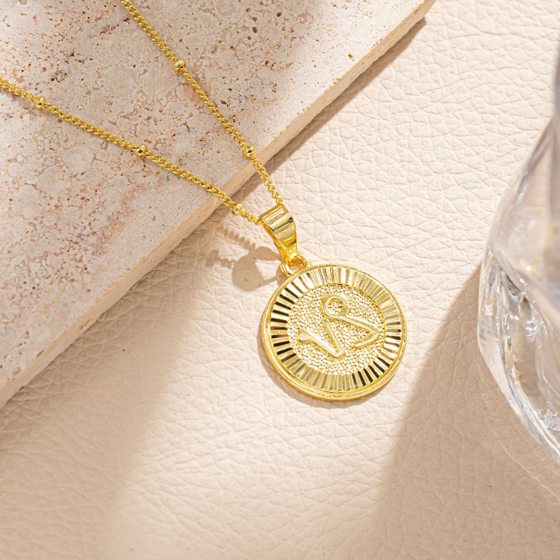 Zodiac Symbol Copper Gold-Plated Pendant Necklace for Couples Pendant Only