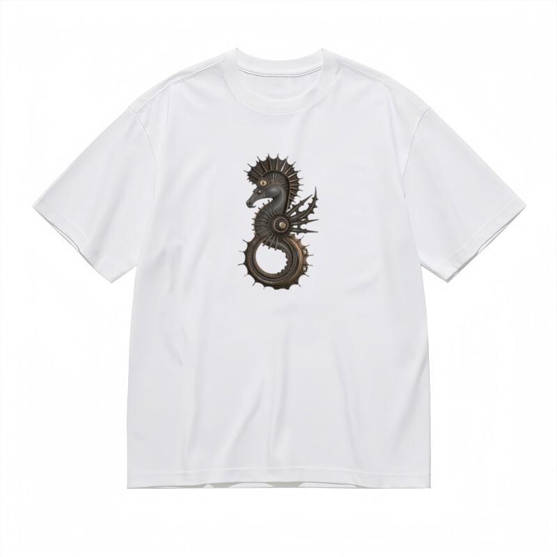 Men's Classic T-Shirt Fantasy mechanical seahorse in circular design Printed Tee