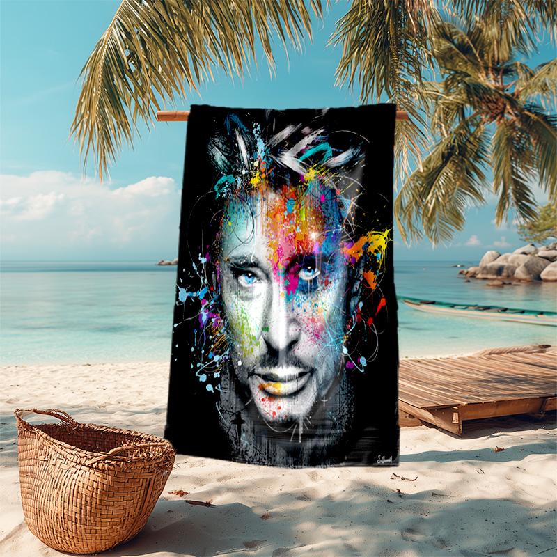 French legendary rock singer and actor Johnny Hallyday towel outdoor camping vacation swimming beach towel outdoor absorbent bath towel Y6