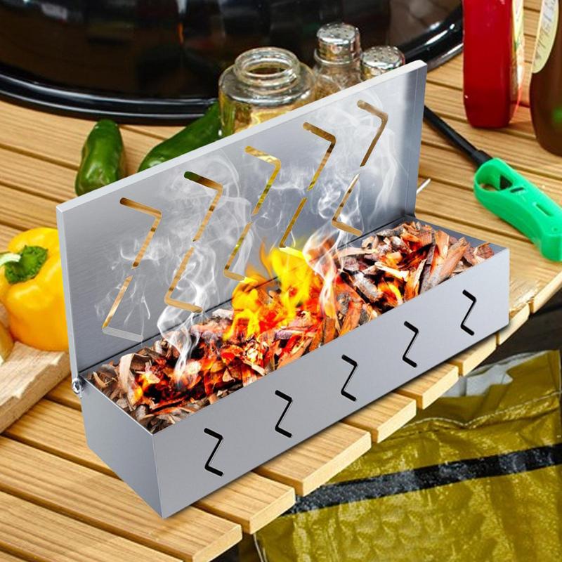 Outdoor Grilling Box Wood Chips BBQ Grill Case With Hinged Lid BBQ Grill Case Enhanced Wood Chips Flavor For Grill Food Lovers