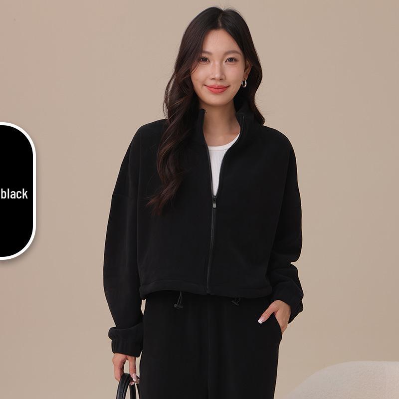 Women's Oreo Fleece Sports Jacket: Double-Sided, Velvet Thickened, Stand Collar, Loose Fit for Autumn/Winter Fitness & Casual Wear.