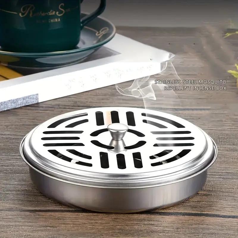 

1Pc Stainless Steel Mosquito Coil Holder - Portable Home Use Mosquito Repellent Incense Burner Box with Lid and Handle