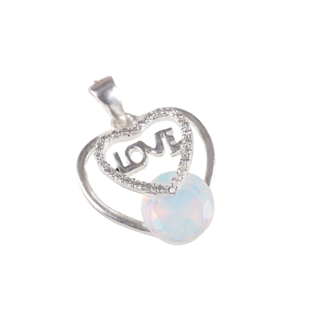 Per Regalo Pietra Preziosa Opale Latteo Gioielli in Argento Sterling 925 Ciondolo Zircone 1,10" CZP-3-15