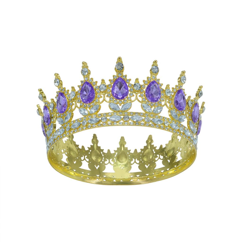 European and American Baroque Bridal Round Crown Party Dance Princess Tiara Birthday Crown Crystal Hair Accessories for Women