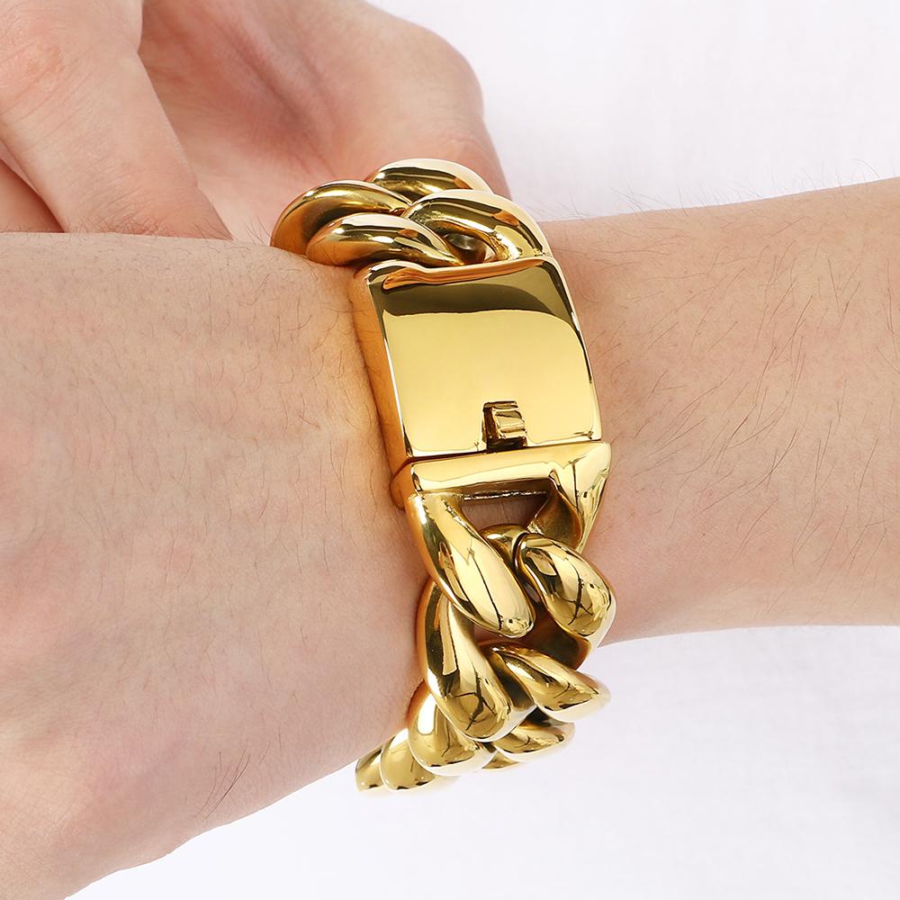 Bracelet Chaîne Cubaine Hip Hop Cool 25/30mm Homme Plaqué Vide Acier Inoxydable 316l Bracelets Homme Robuste Bijoux de Rue