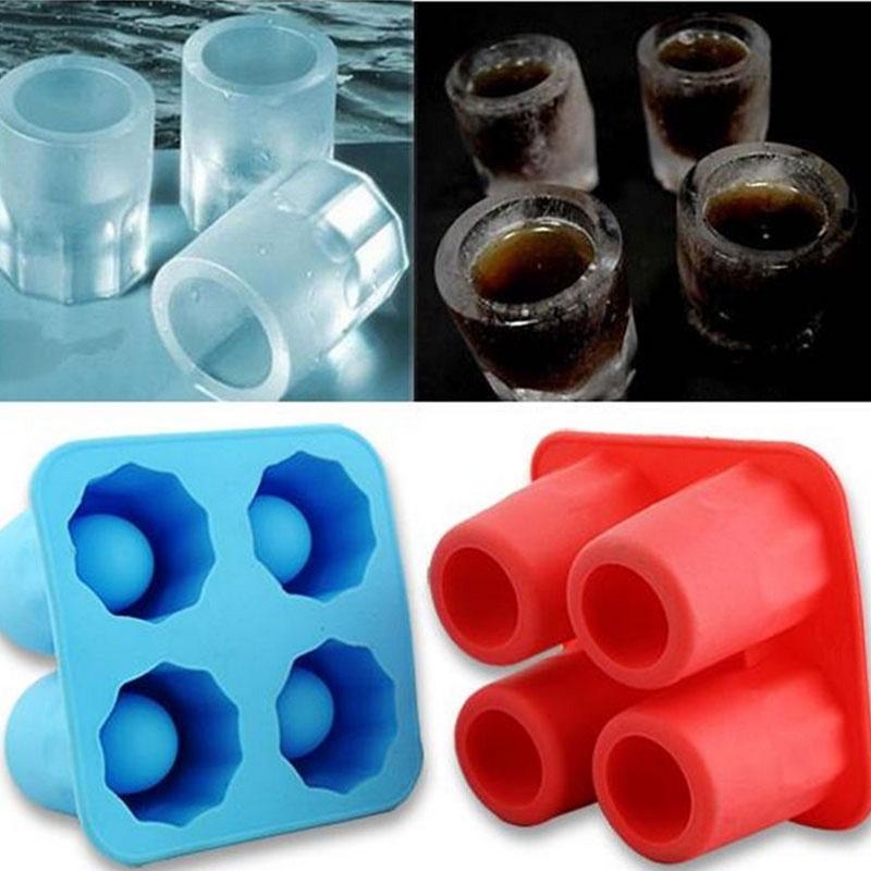 4-Cup Ice Cube Shot Shape Silicion Shooters Glass Freeze Mold Maker Tray Party Random Color