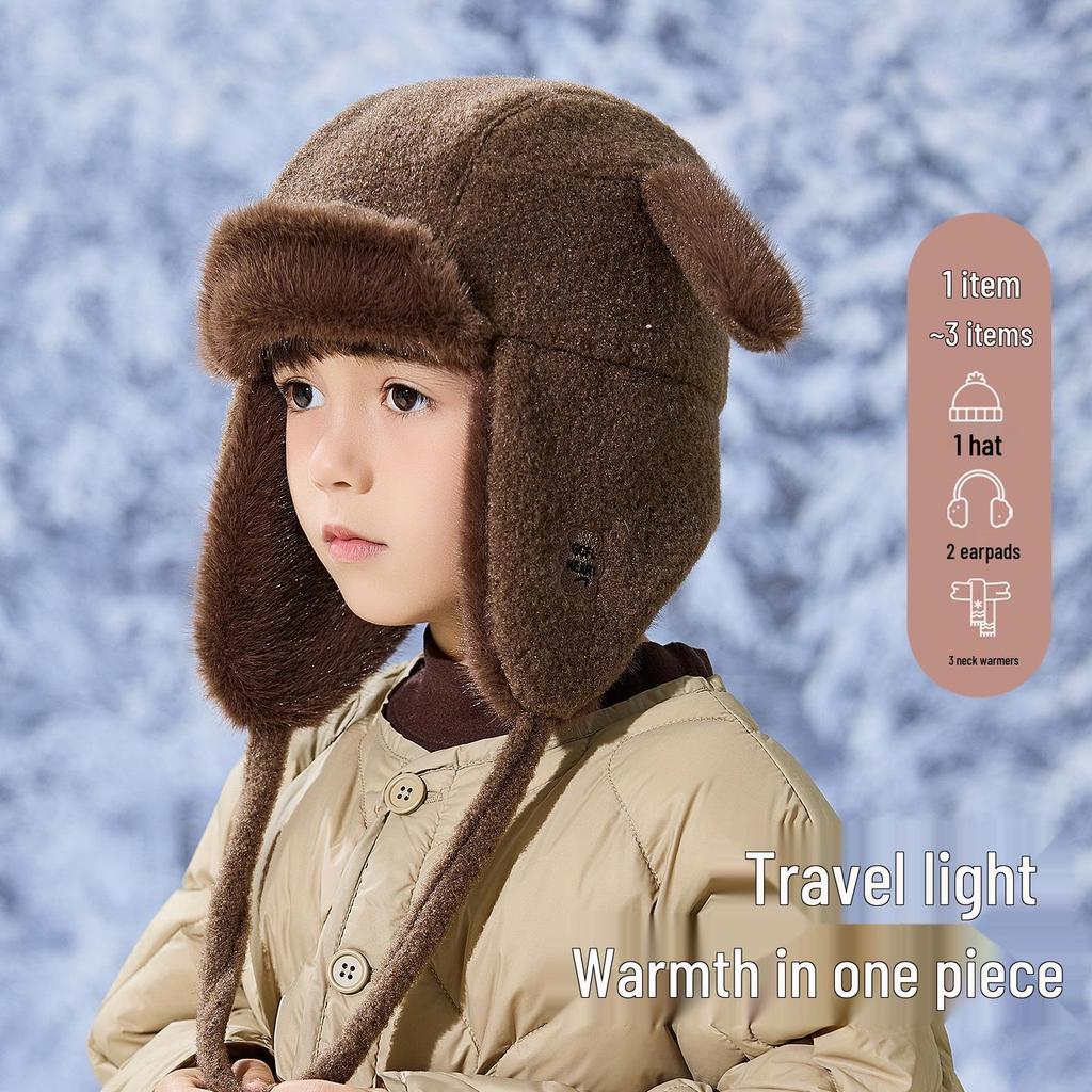 Kids' 2025 Autumn/Winter Lei Feng Hat: Thickened Pom-Pom Ear Protection, Plush Warmth for Boys & Girls.