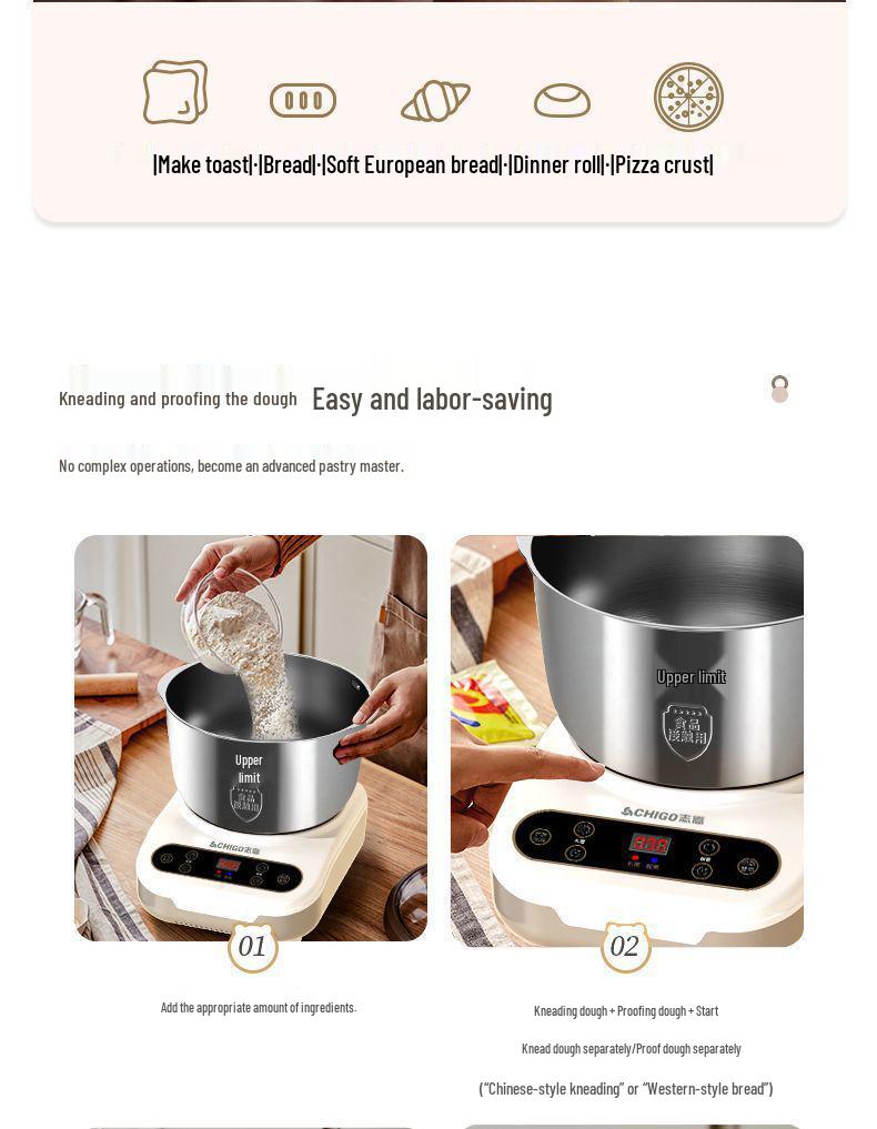 Compact Multifunctional Dough Mixer: All-in-One Automatic Kneading and Fermentation Machine for Household Use