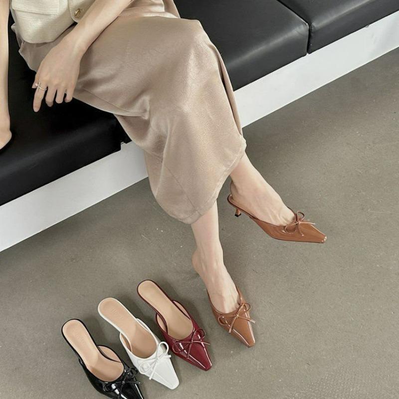 Baotou half slippers autumn new with skirt low heel bow Mary Jane shoes women