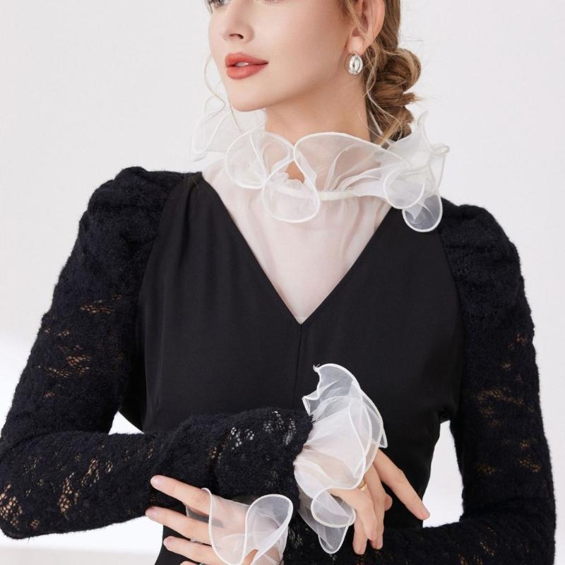 Elegant Detachable Lace Collar And Arm Sleeve Set For Formal Event Breathable Tulle Fabric Fashion Outfit Accessory