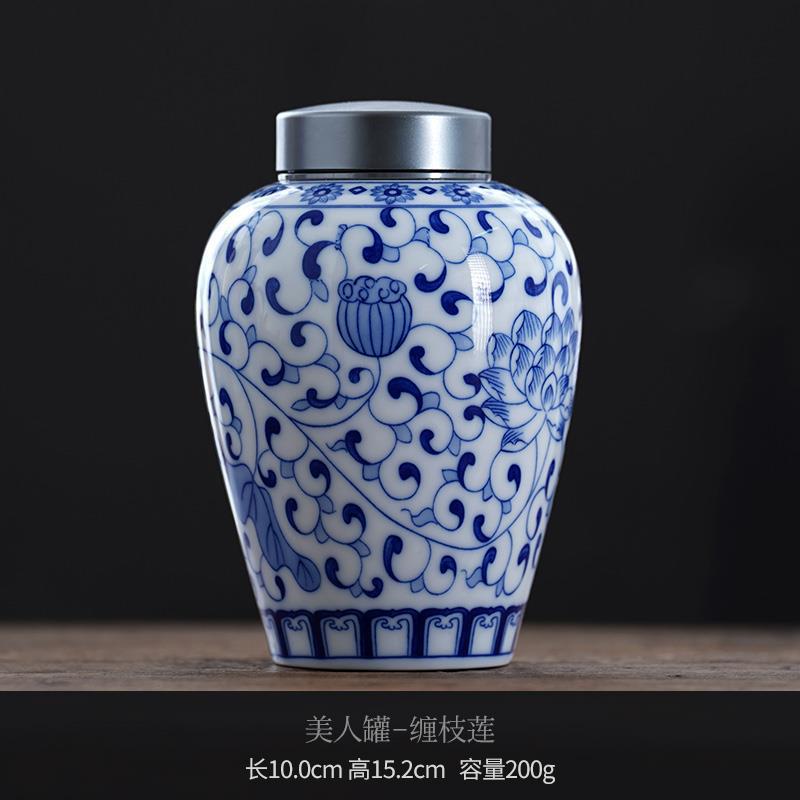 

Креативная сине-белая фарфоровая герметичная банка для чая из сплава, керамическая банка с изображением растительного пейзажа, влагостойкая, декоративная банка для еды, декор для дома