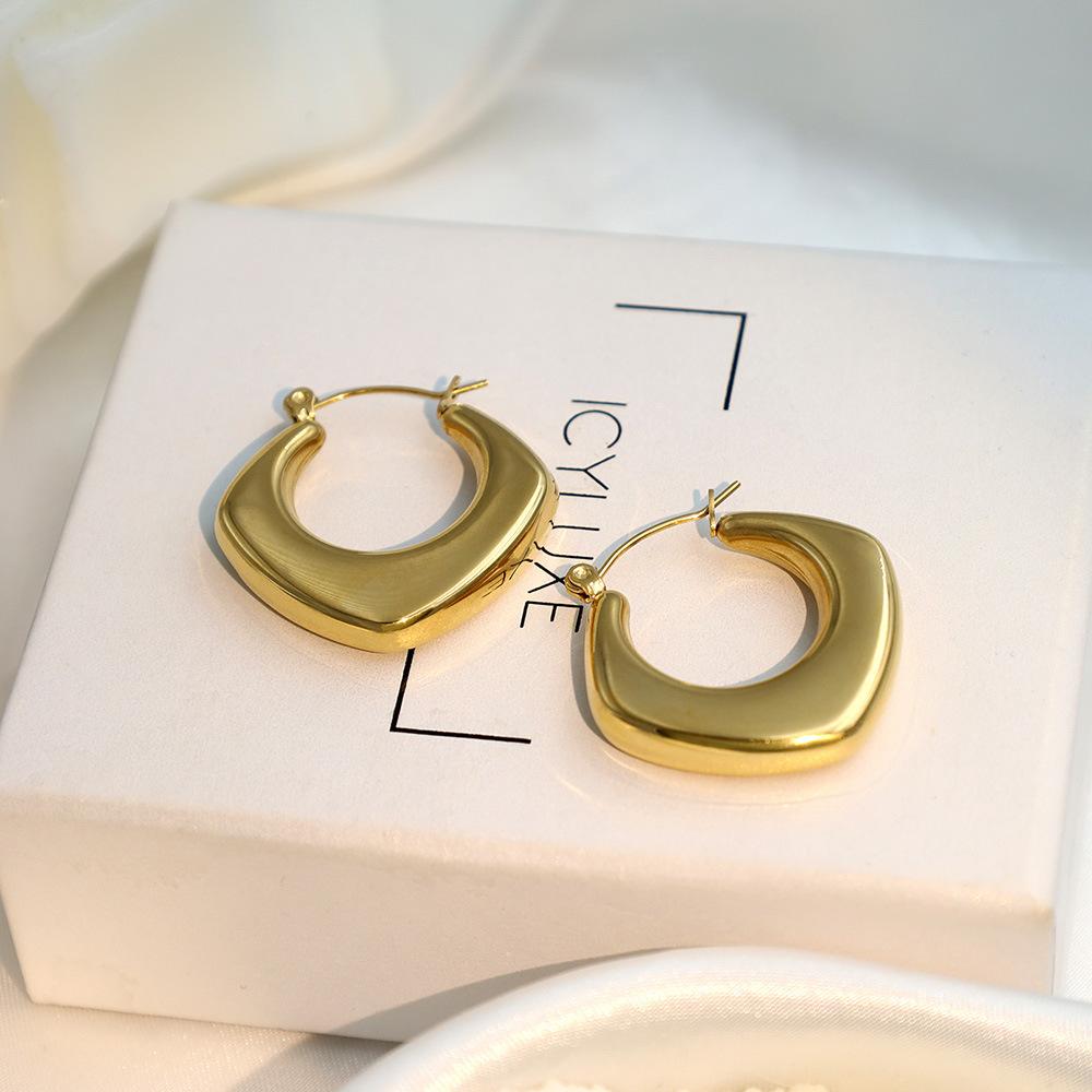18K Gold Titanium Steel Geometric Exaggerated Earrings Rhombus Smooth Hollow Earrings High-End Light Luxury