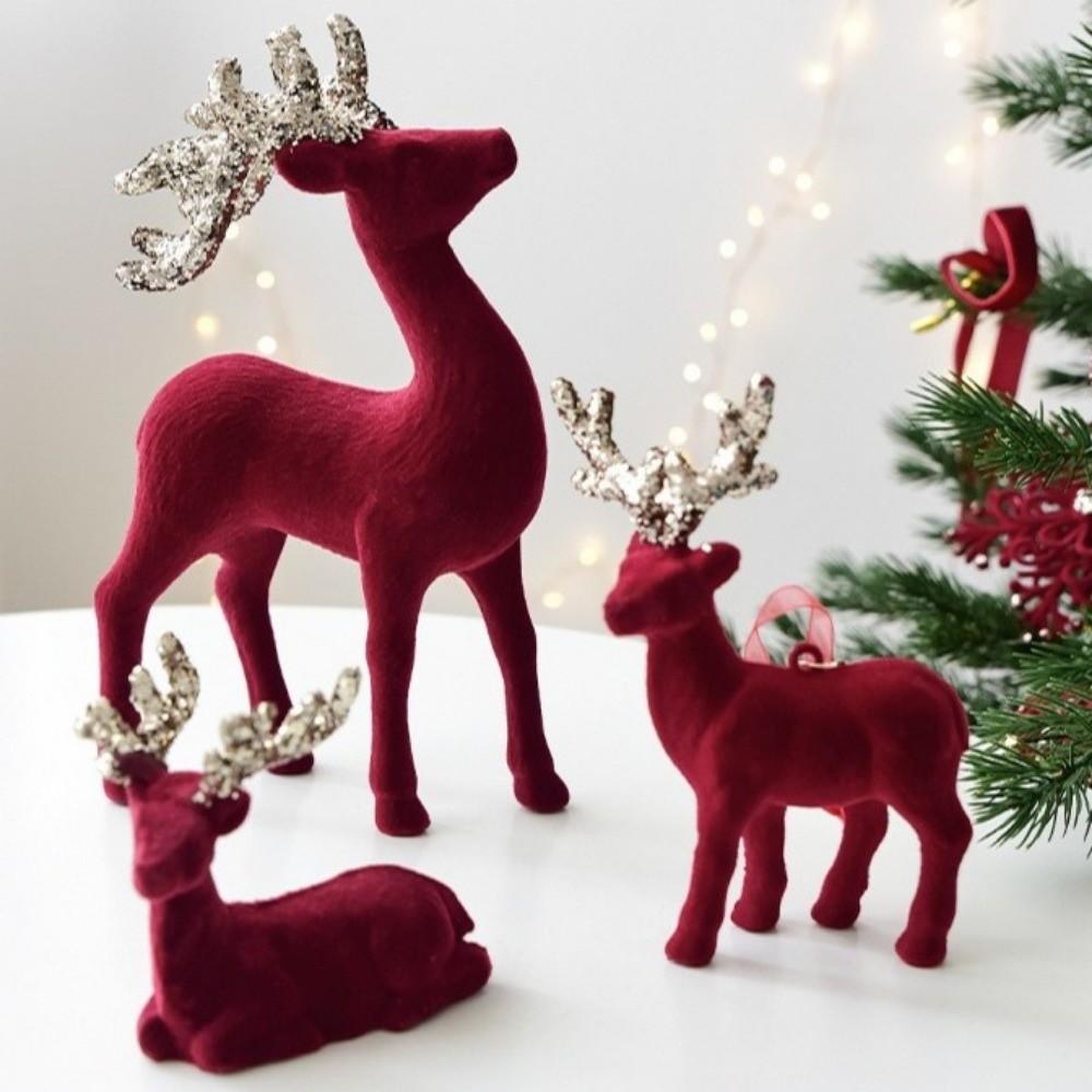 Wine Red Christmas Reindeer Ornaments Hanging  Pendant Elk Ornament Deer Ornaments  Xmas Party