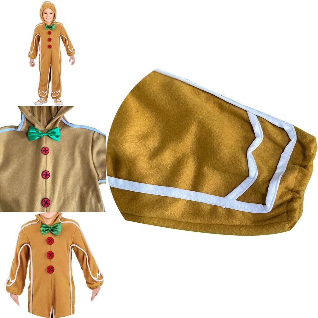 Adorable Christmas Gingerbread Man Kids Costume Cosplay Bodysuit