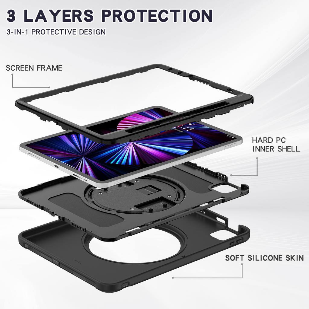 Case For iPad Pro 11 13 M4 M2 Rugged Heavy Duty Shockproof Cover iPad 12.9 Air 3 4 5 6th 10.9 Funda Kickstand Handle Shells