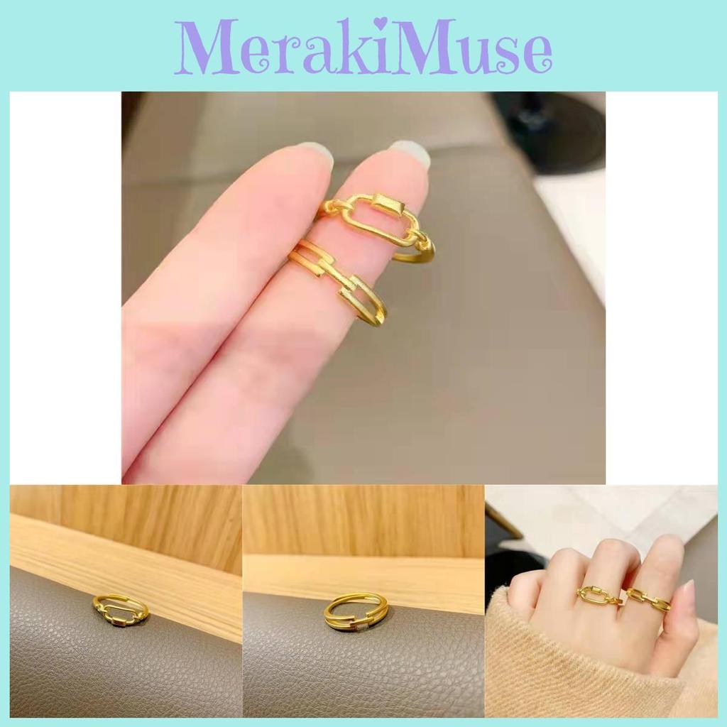 Elegant Brass Vietnamese Goldplated Double Ring Geometric Fashionable Open Adjustable Ring For Women