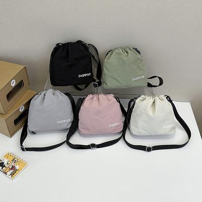 Leichte Sport-Umhängetasche Damen lässig vielseitig Kordelzug Nylontasche Studentin Mode Bucket Bag