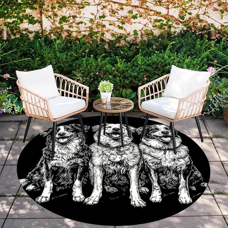Black Australian Shepherd pattern round rug,Carpet Rug for Living Room Bedroom Playroom ,Non-slip Floor Mat,Holiday Gifts and Birthday Gifts.