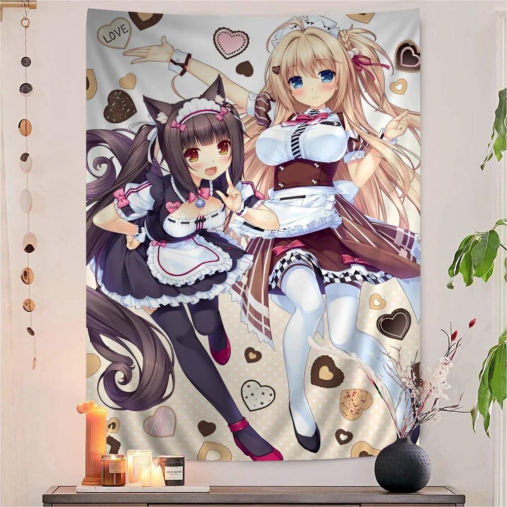 VIKAMA Nekopara Tapestry Cat Girl Anime Peeling Wall Hanging Floral Decoration Suitable For Dormitories And Bedrooms