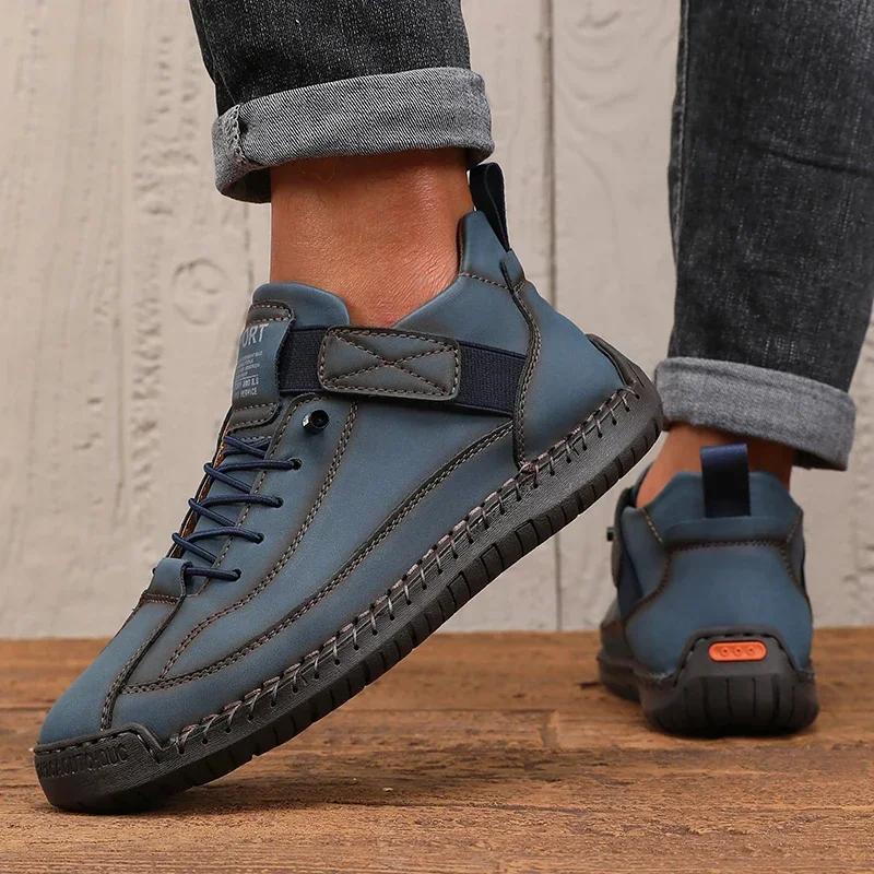 Men's Low Cut Casual Sports Shoes Korean Retro Spring Summer Lace Up Anti Slip Flat Shoes Trendy Fashionable Flat Bottom Boots