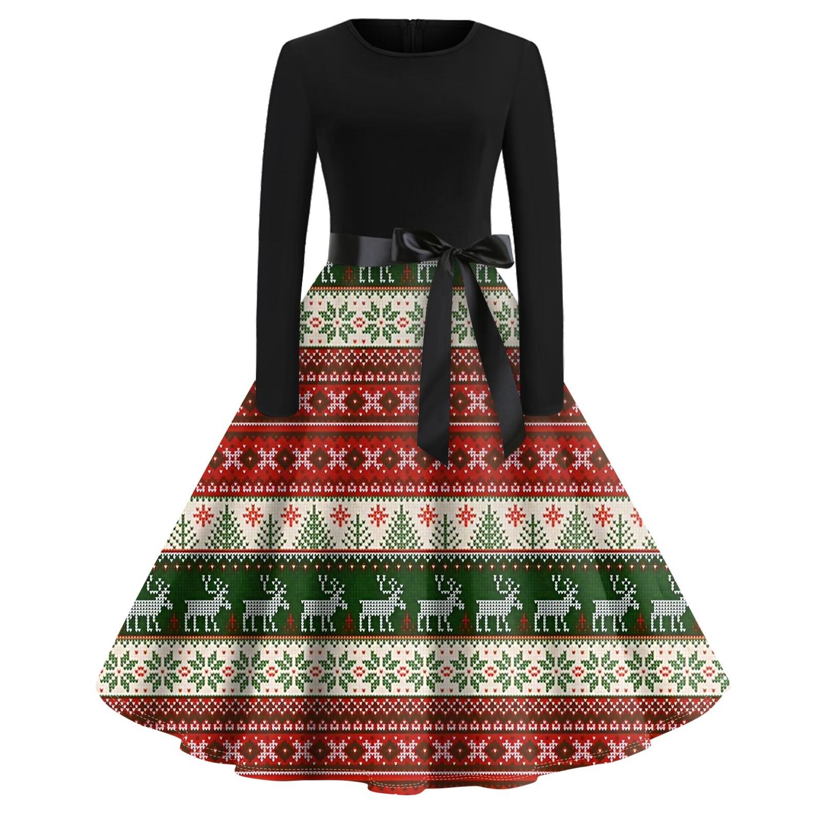 Рождественское платье с расклешенным принтом для женщин — фото 3