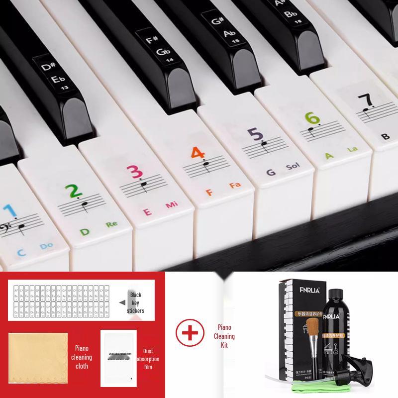 Colorful Piano Keyboard Stickers for 88, 61, and 54 Keys - Note Stickers with Numbers and Staff for Electronic Keyboards