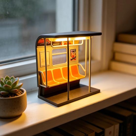 New York Train Lamp Retro LED Ambient Light with Hidden Button 3D Printed Desktop Night Light for Shelf Nightstand Decor
