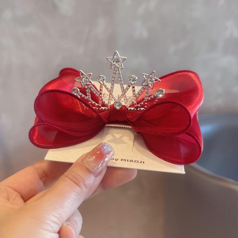 3D Rose Birthday Crown Hair Clip for Girls - Korean Style Polka Dot Bow Headwear