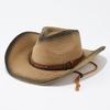 European and American new western denim straw hat Panama men's and women's top hat beach fashion belt sun hat