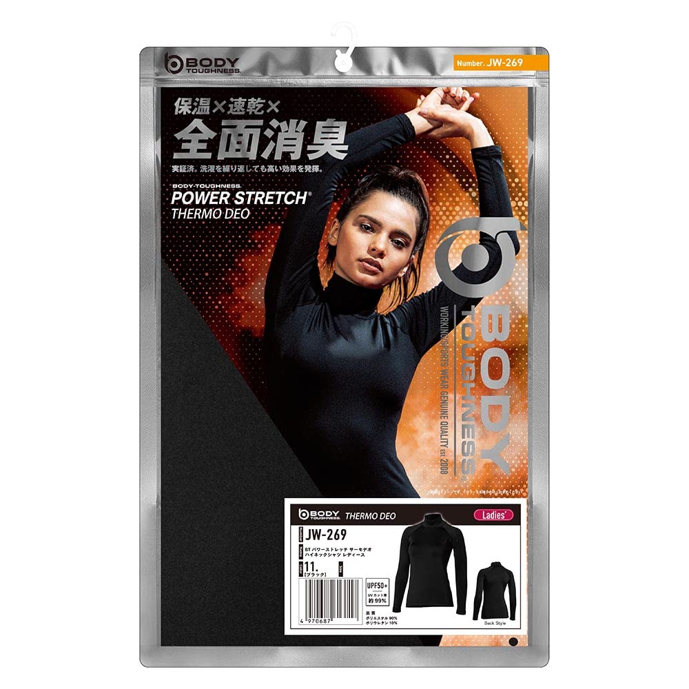 Otafuku Gloves BT Power Stretch Thermodeo Size M Women's High-Neck Shirt, Black, (JW-269)