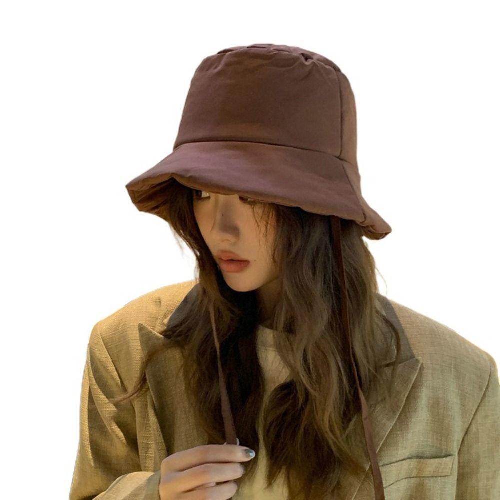 Portable Women Fisherman Hat Windproof Panama Caps Korean Down Cotton Bucket Hats Autumn Winter