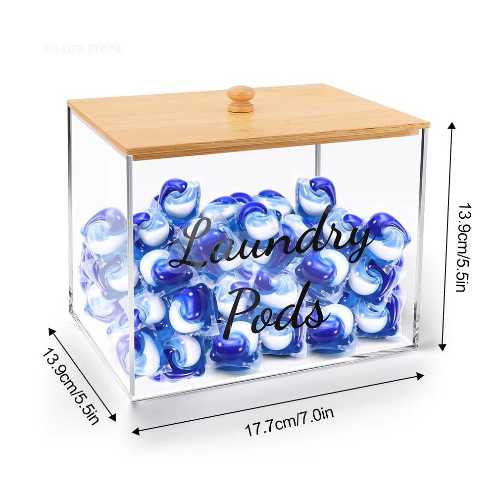 

Коробка для хранения капсул Акриловая коробка для хранения с бамбуковой крышкой Прозрачный контейнер для капсул для стирки Органайзер для хранения в прачечной