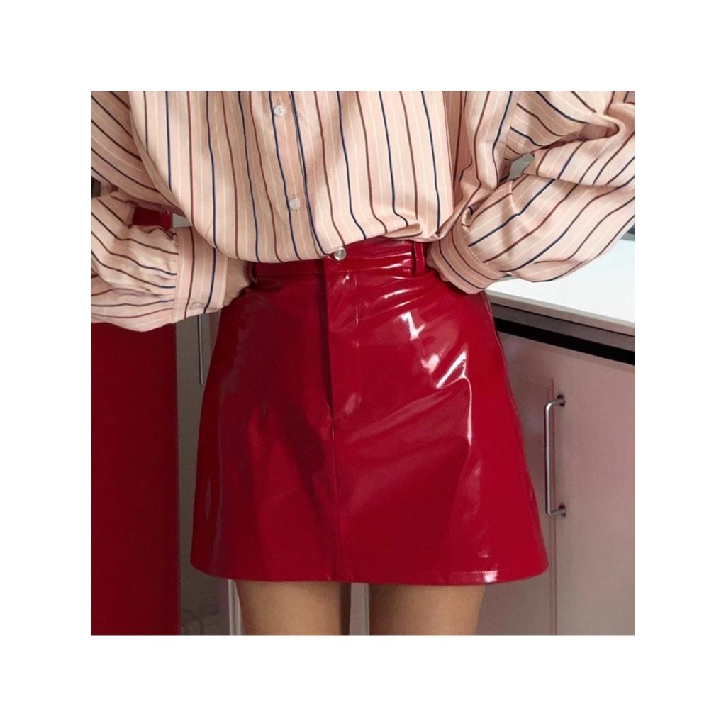 

Qooth Червона міні-спідниця Bodycon з ПУ-шкіри Сексуальна спідниця з високою талією зі штучної шкіри Смілива та модна QT2820 XL червоний