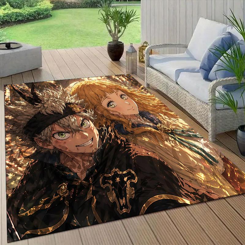 Black Clover2 Flannel Pattern Square Carpet,Area Rug,Carpet Rug for Living Room Bedroom Sofa Playroom Decor,Non-slip Floor Mat