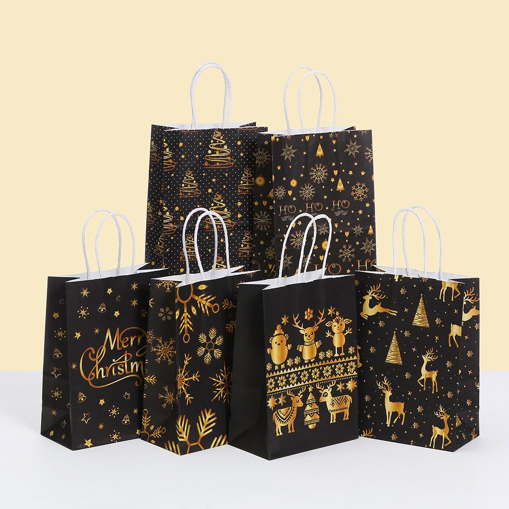 12/30pcs StoBag Christmas Paper Tote Bags Recyclable Gift Bags for Holiday Packaging Party Favors Candy Cookies Classroom