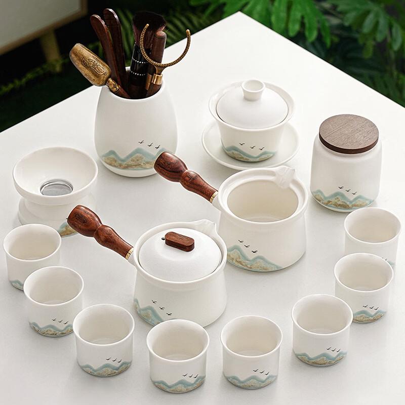 Zhuijia Coarse Pottery Mountain & Bird 14-Piece Tea Set