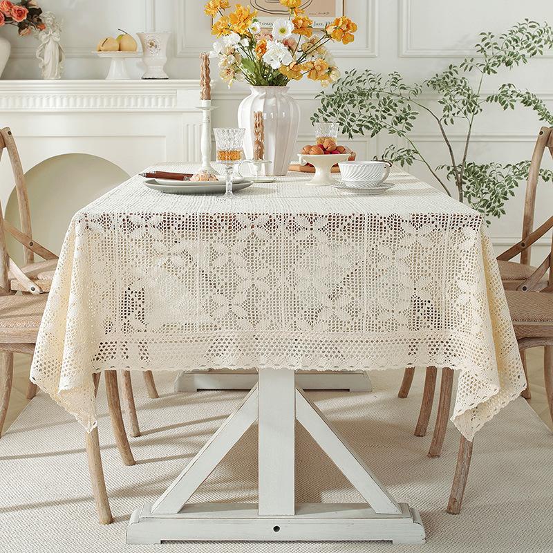 French Haute Couture Beige Woven Pastoral Tablecloth Coffee Table Mat Rectangular Dining Table Dessert Tablecloth