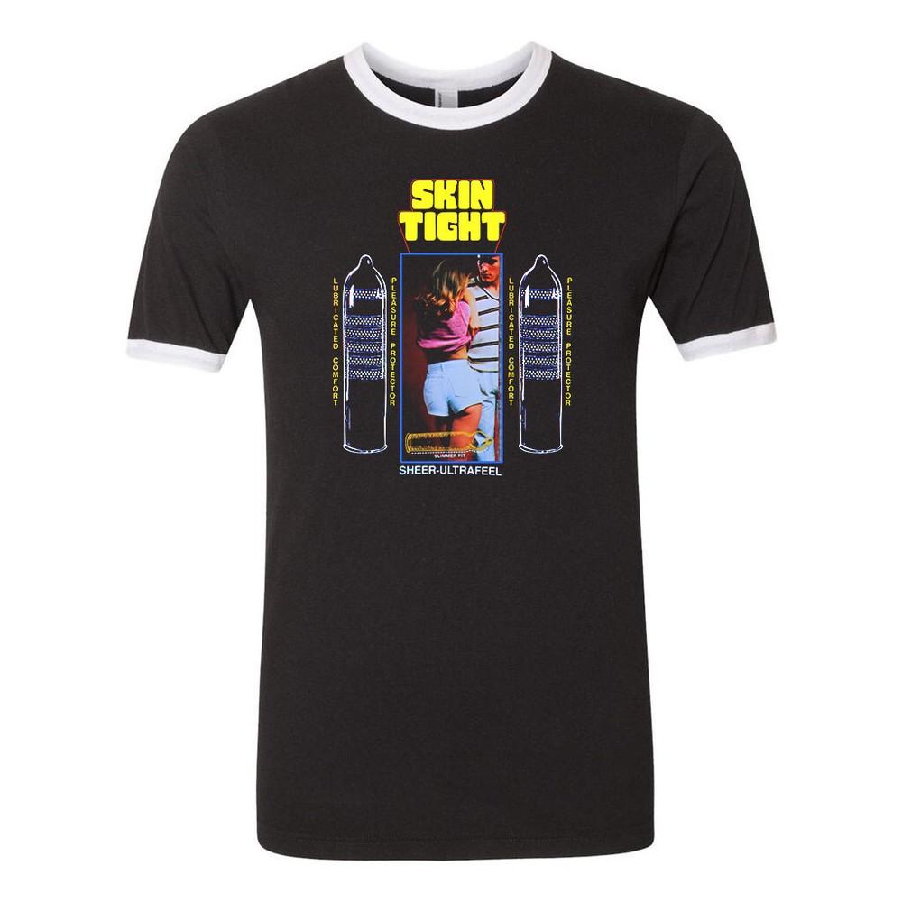 

Unisex Ringer Tee T-shirt Cotton Novelty 70s Funny Condom Machine Photos Retro 4XL