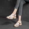Johnature Genuine Leather Low Heel Breathable Sandals Retro Versatile Solid Color Women's Shoes