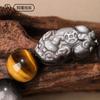 Natural Fortune-Bringing Pixiu Silver Obsidian Yellow Tiger Eye Bracelet High-End Men's Gold Obsidian Tiger Eye Stone Bracelet Gift
