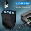 4 USB EU US Plug Charger Quick Charge 3.0 for Phone Adapter for iPhone 14 Pro Max Tablet Portable Wall Mobile Charger