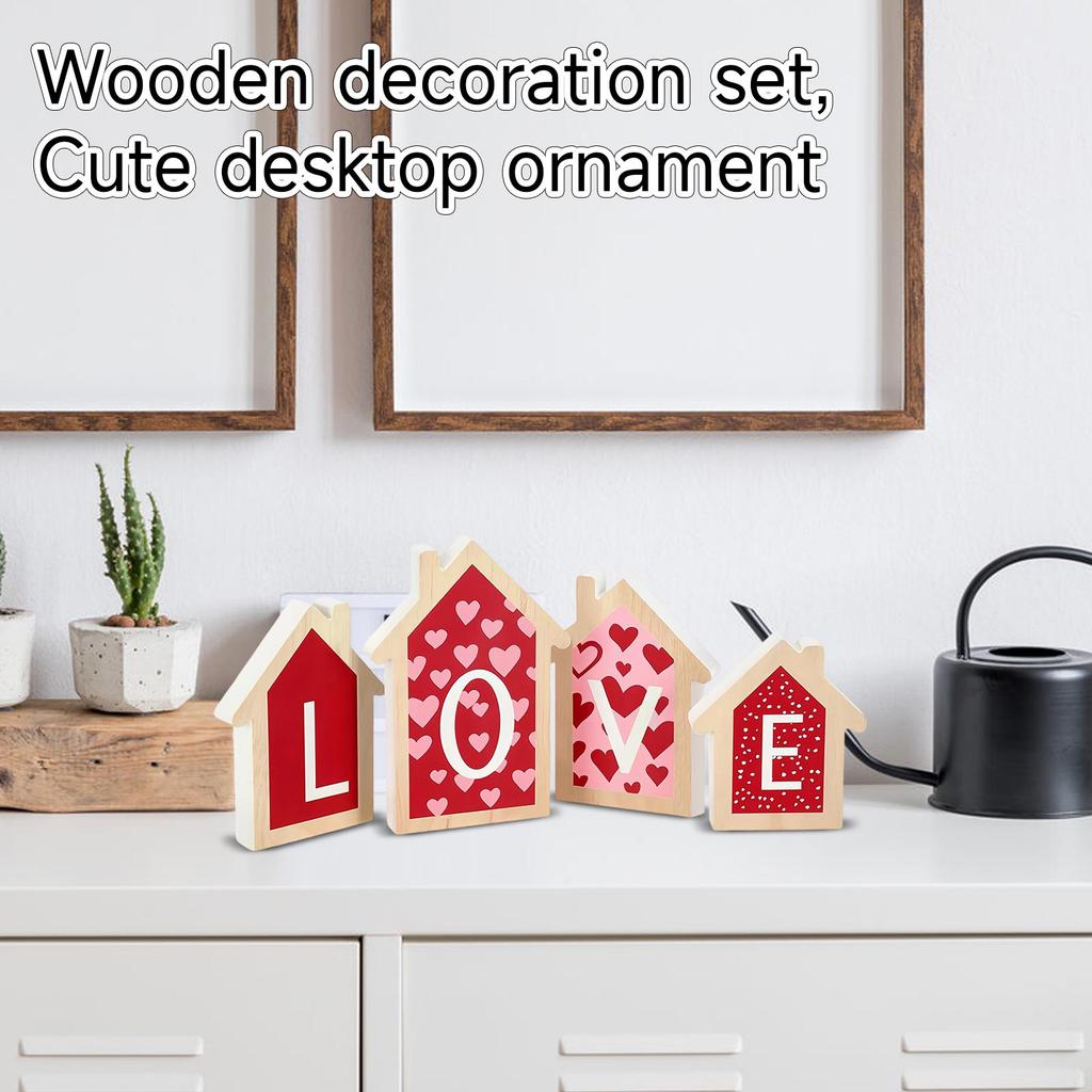 Wooden Decor Set, Cute Table Ornaments For Living Room Bedroom Shelf Desktop