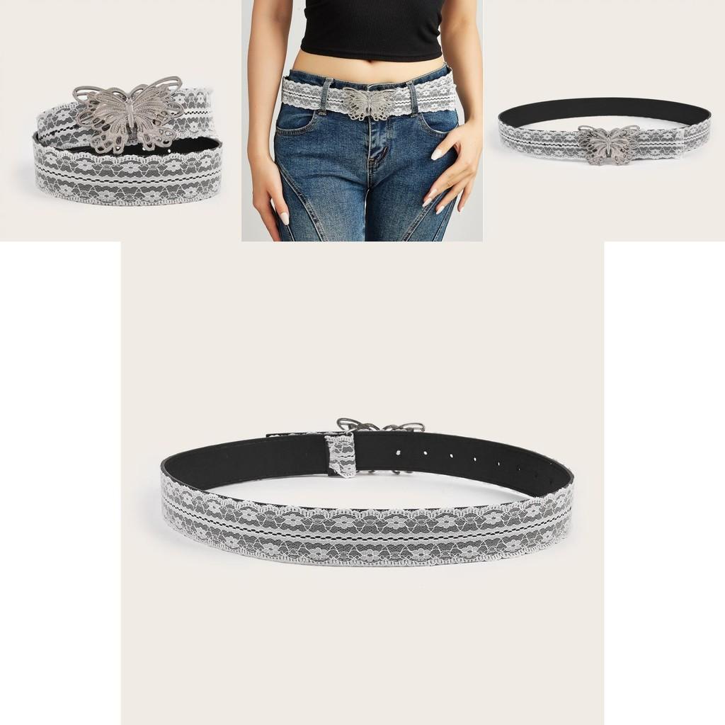 Womens Belt With Butterfly Buckle And Lace Decor For Casual Fashion